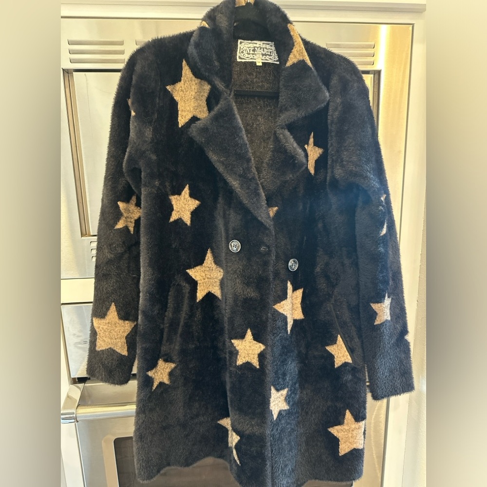 Black coat with gold stars! Lightweight coat 4 California winters